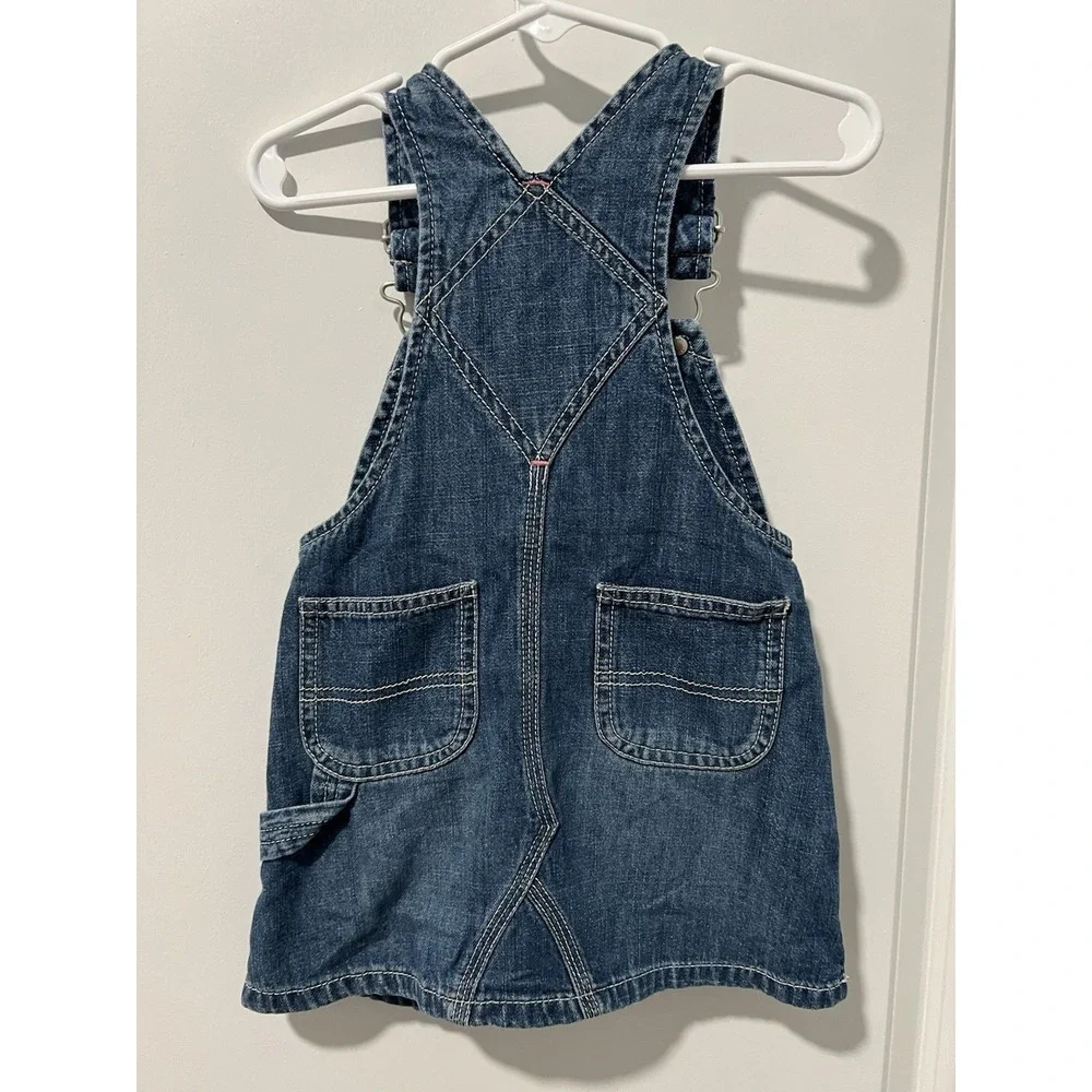 Classic Baby Gap Blue Jean Denim Overall Jumper Dress Embroidery 18-24M Y2K 2008